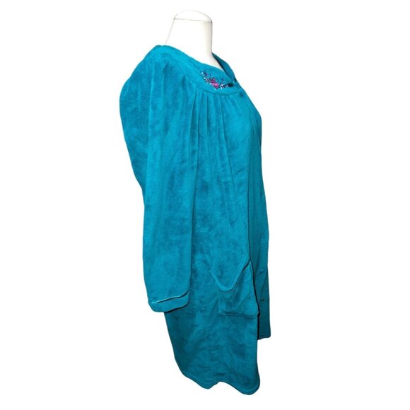 Vintage Rebecca Malone Blue Velour Floral Embroidered Sleep Nightgown Robe Sz XL - Picture 14 of 16
